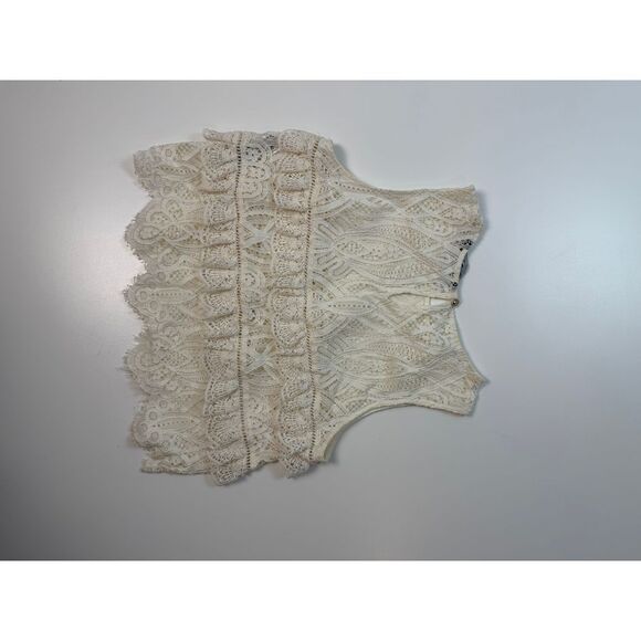 Zara Cream Lace Tiered Sleeveless Crop Top Boho Festival Summer Tank - Picture 3 of 6